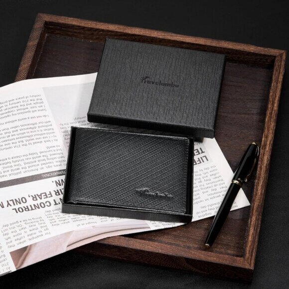 ⚡Travelambo Men Weaved Black Genuine Leather Handmade Bifold Stylish Wallets - Picture 8 of 9